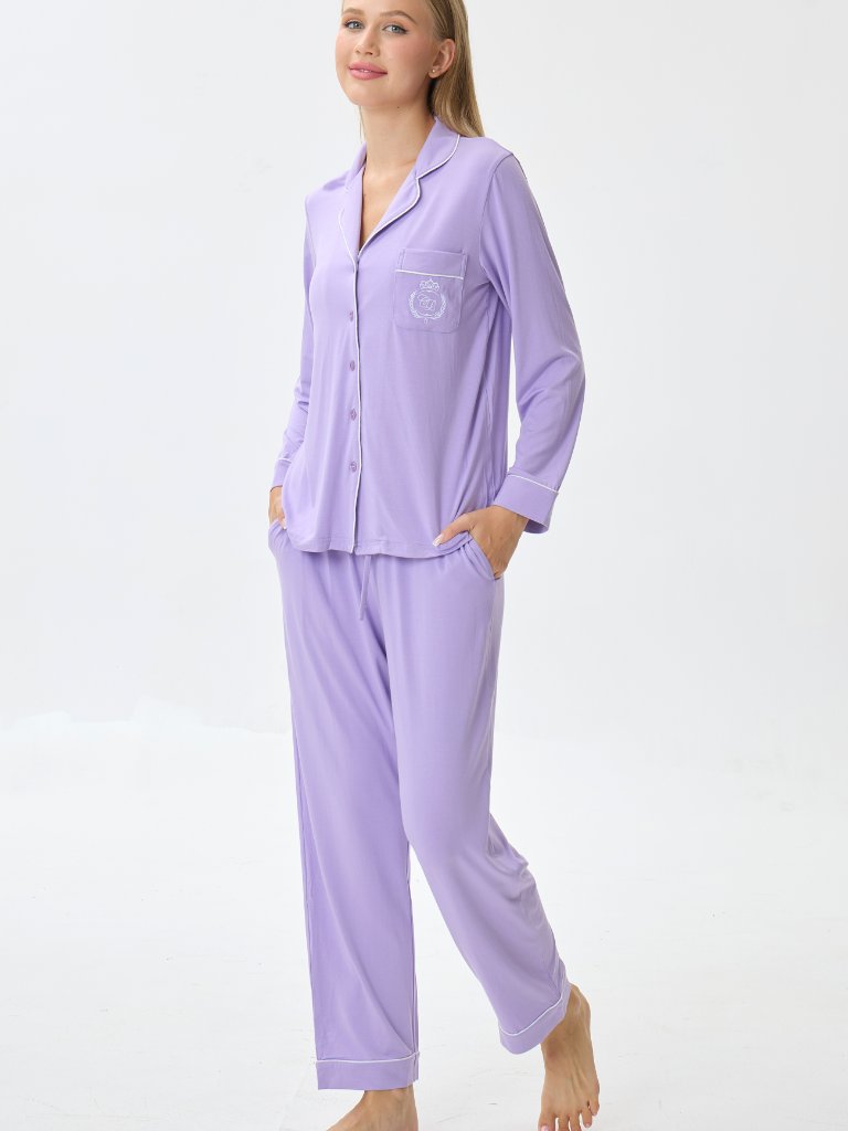 Organic Bamboo Pajama Set Soft Cooling Sleepwear Luxury Loungewear - Lilac